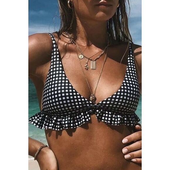 Plaid Print Ruffled Two Pieces Bikini Set - Picture 3 of 4